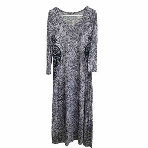 Soft Surroundings Grey Paisley Maxi Dress Long Sleeve Modest Scoop Neck XS Aa25